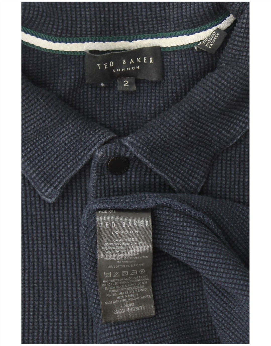 TED BAKER Polo Homme Taille 2 Petit Bleu Marine Coton