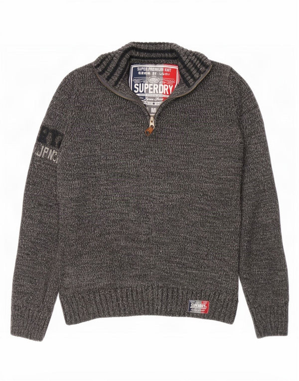Superdry Pull Graphic Zip Neck Jumper Homme Gris Moyen Acrylique Moucheté