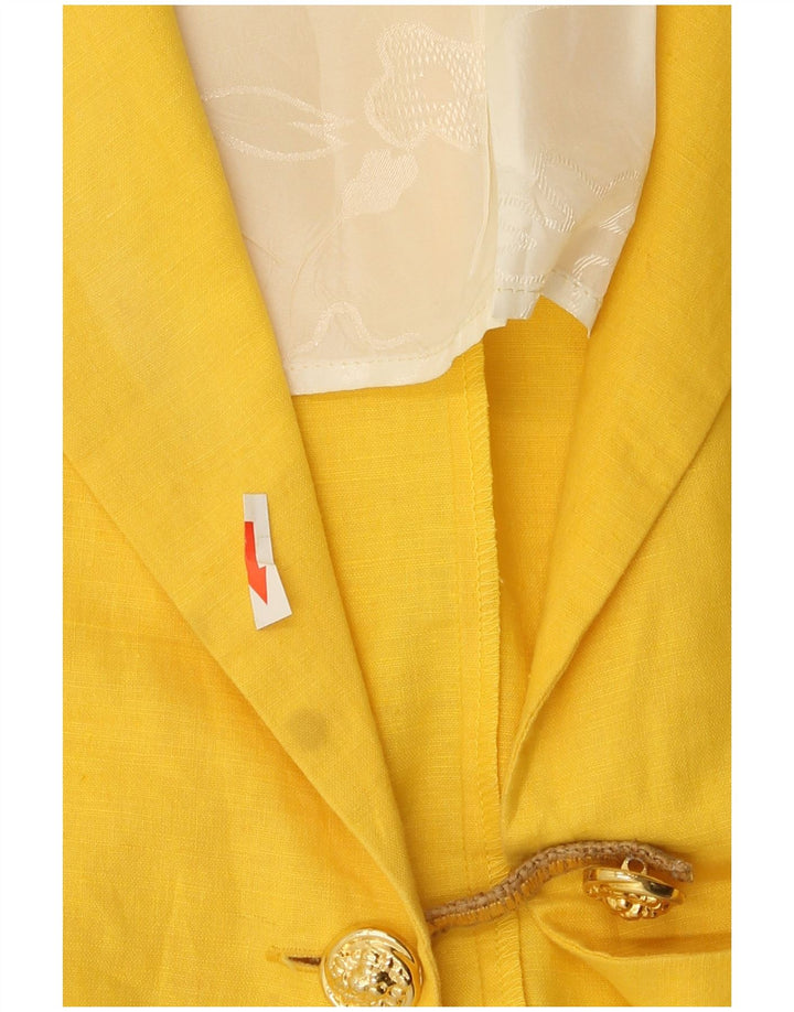 vintage Femmes Manches Courtes 1 Bouton Blazer Veste UK 14 Jaune Moyen
