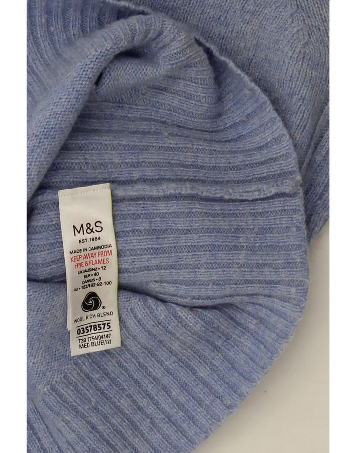 Marks & Spencer Pull col en V pour femme UK 12 Bleu moyen Laine d'agneau