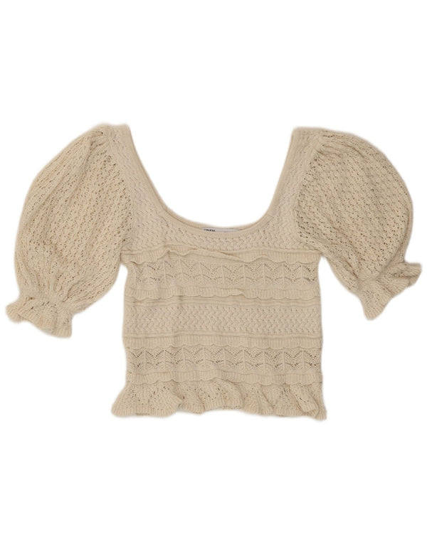 Zara Womens Crop Crochet Blouse Top UK 10 Petit Beige