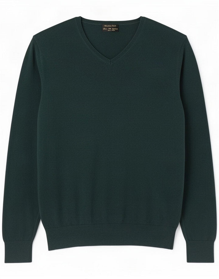 Massimo Dutti Pull col V pour homme en coton vert moyen