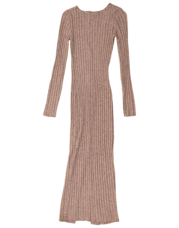 Zara Robe moulante en tricot à manches longues pour femme UK 8 Petite Viscose Marron