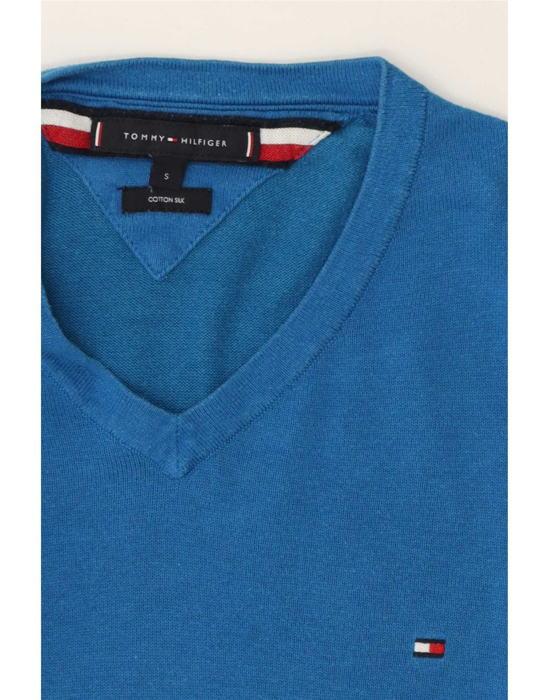 Tommy Hilfiger Pull col V pour homme en coton bleu Taille S