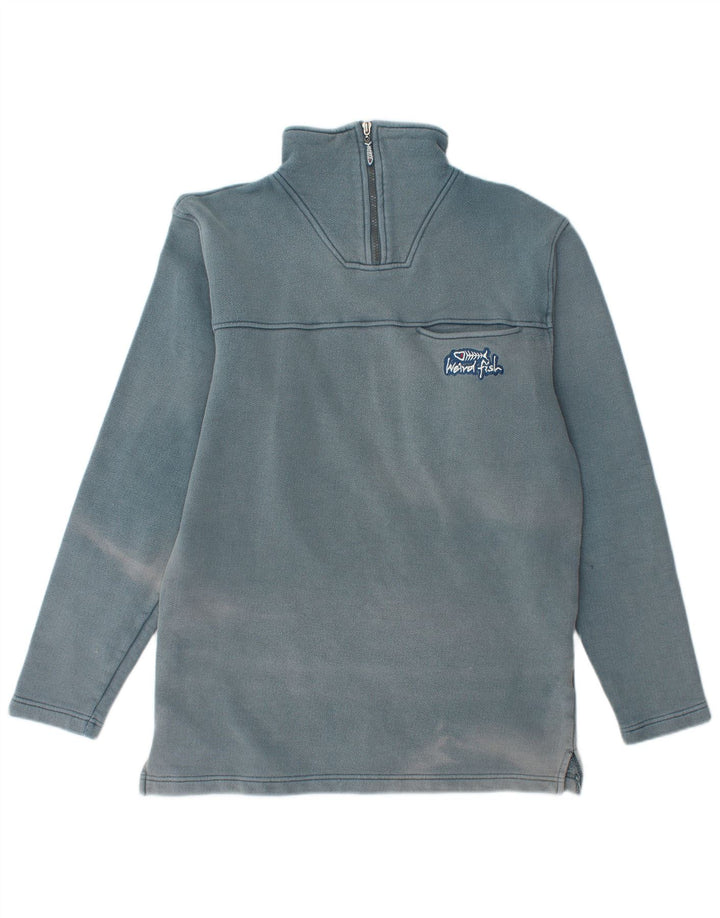 WEIRD FISH Sweat-shirt à col zippé pour homme en coton bleu petit