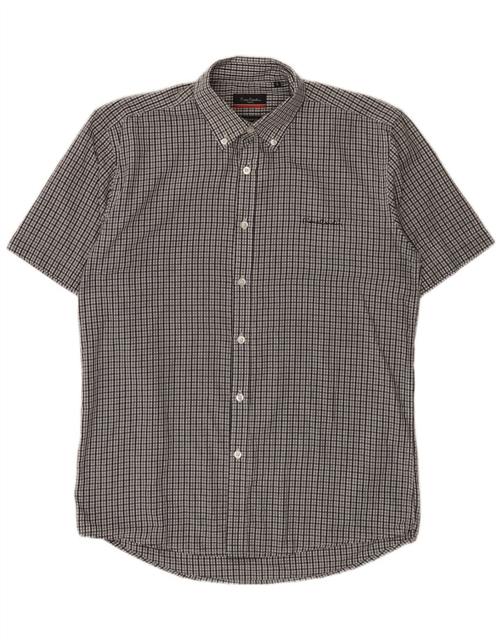 Pierre Cardin Chemise à manches courtes pour homme Coupe régulière Petit vichy gris