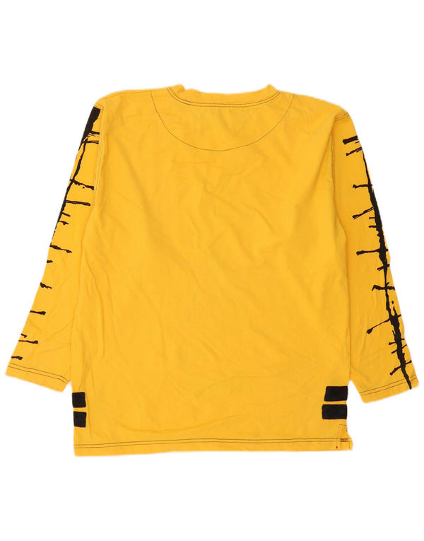 vintage Mens Graphic Top Manches Longues Jaune Moyen Colorblock Coton