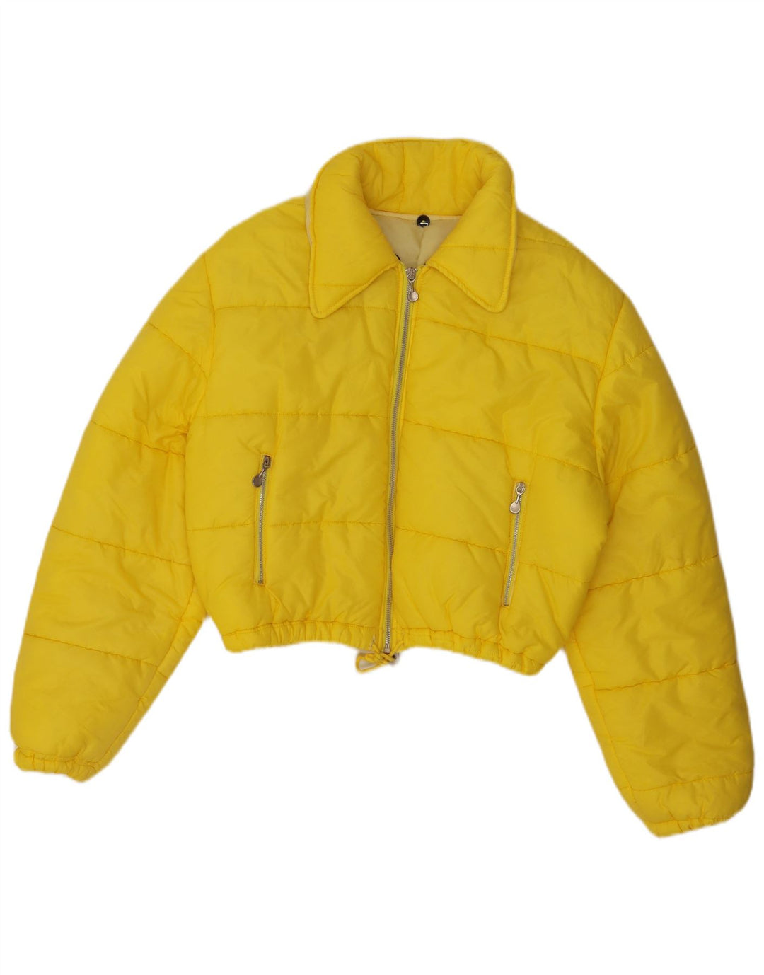 vintage Womens Crop Rembourré Veste UK 14 Jaune Moyen