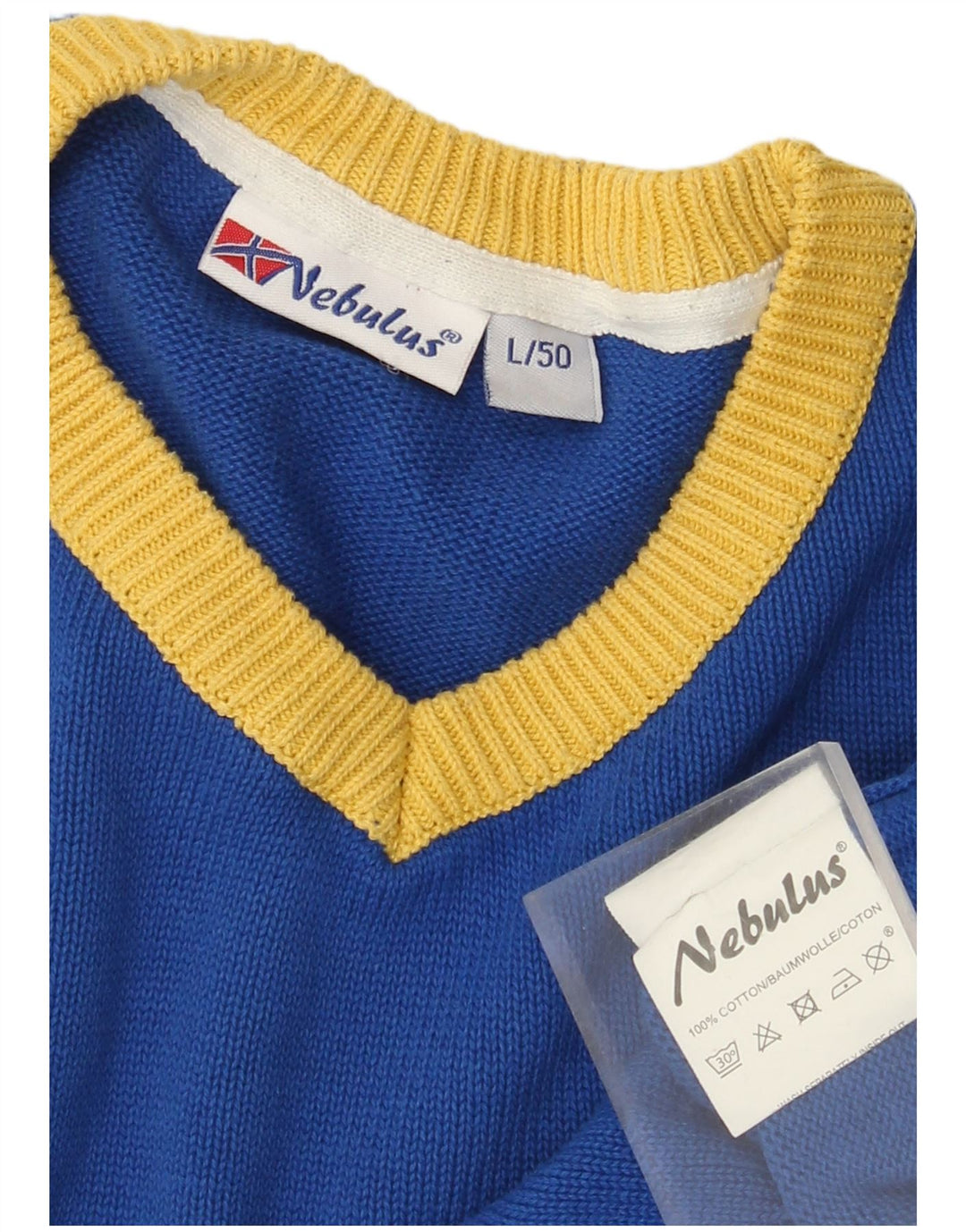 NEBULUS Pull graphique à col en V pour homme, grand bleu, en coton