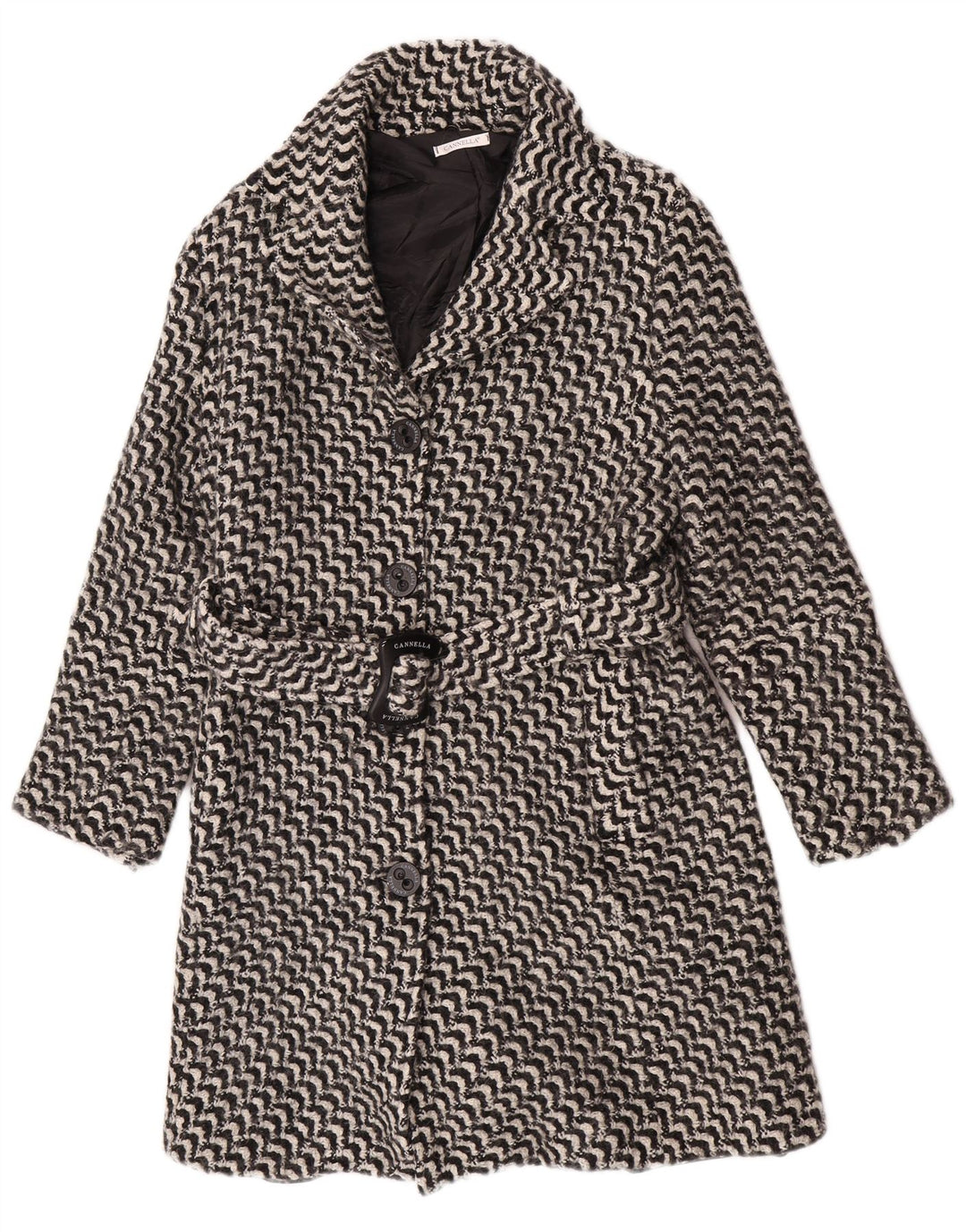 vintage Femme Pardessus IT 50 XL Noir Géométrique Acétate
