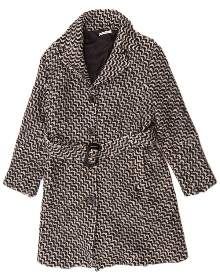 vintage Femme Pardessus IT 50 XL Noir Géométrique Acétate