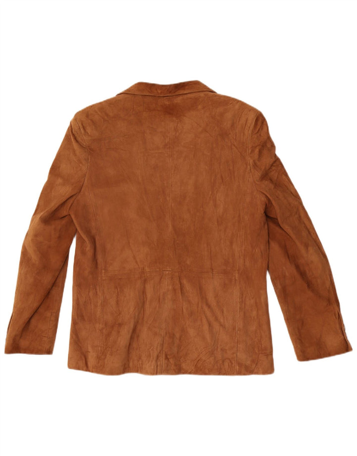 vintage Femmes Double Breasted Suede Blazer Veste UK 14 Brun Moyen