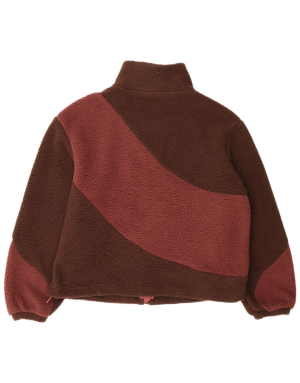 Marks & Spencer Womens Oversized Fleece Jacket UK 8 Small Brown Colourblock
