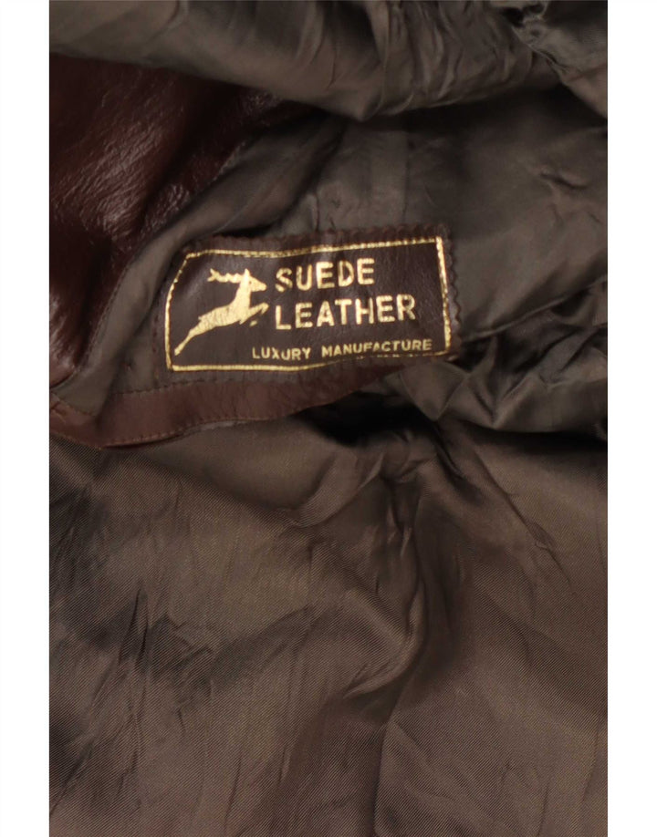 vintage Mens Double Breasted Leather Coat UK 36 Petit Bourgogne