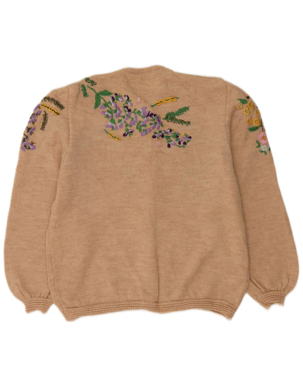 VINTAGE Pull Cardigan Femme UK 14 Grand Beige Floral