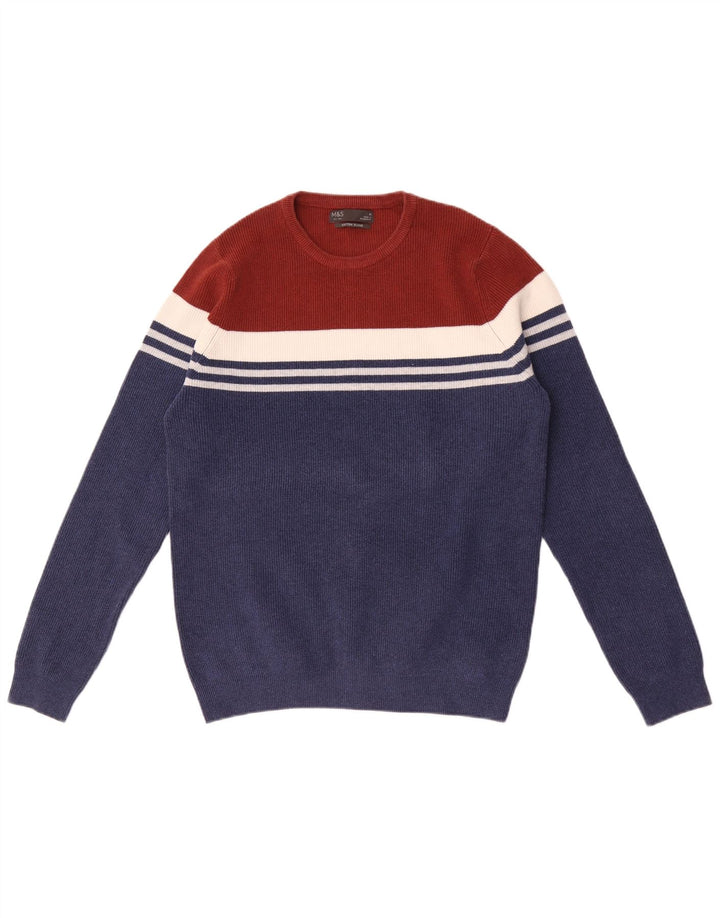 Marks & Spencer Pull à col rond pour homme Bleu marine moyen Colourblock