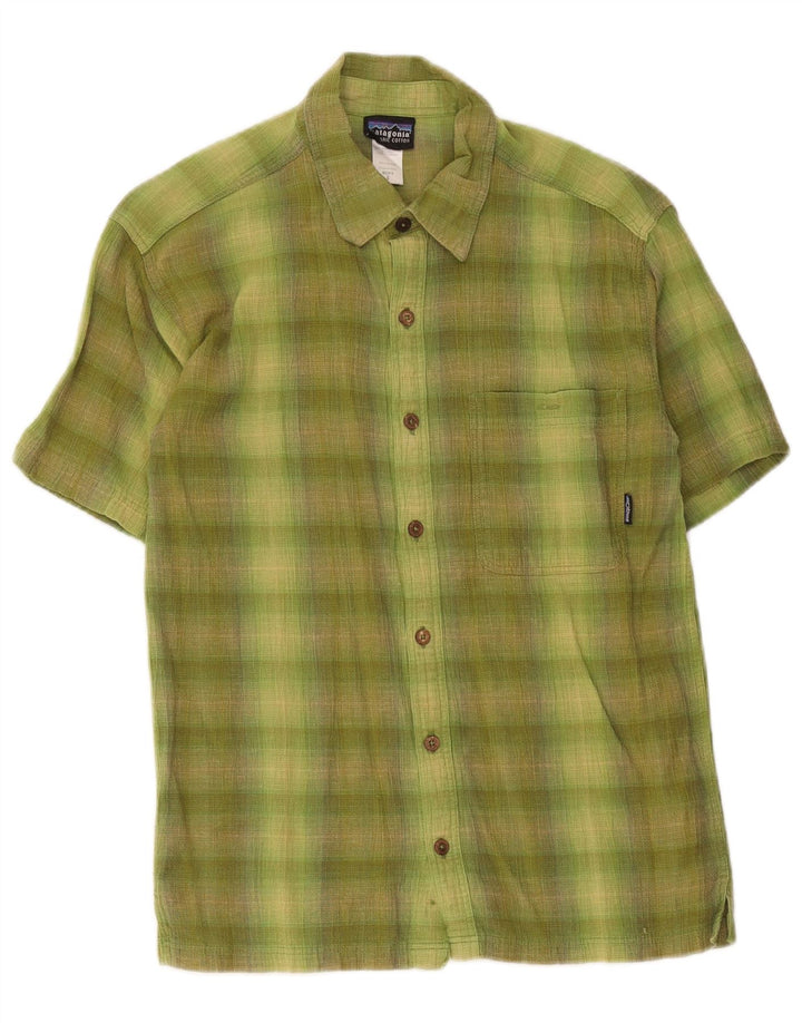 Patagonia Chemise à manches courtes pour hommes en coton à petits carreaux verts
