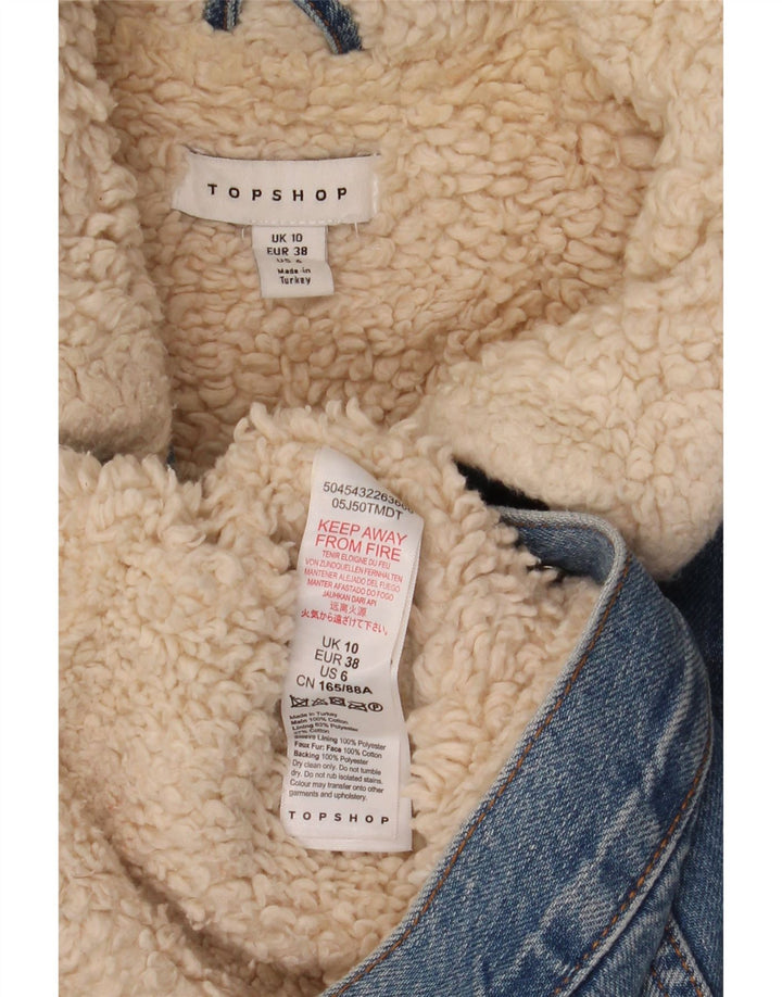 Topshop Veste Sherpa en jean surdimensionnée pour femme UK 10 Petit coton bleu