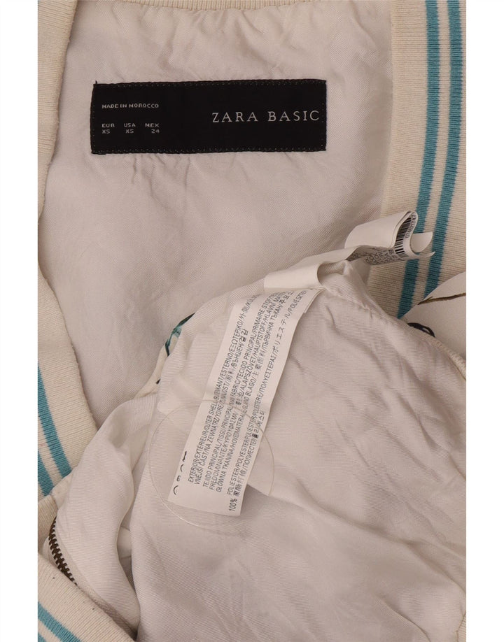 Zara Womens Graphic Bomber Jacket UK 6 XS Blanc Floral Polyester
