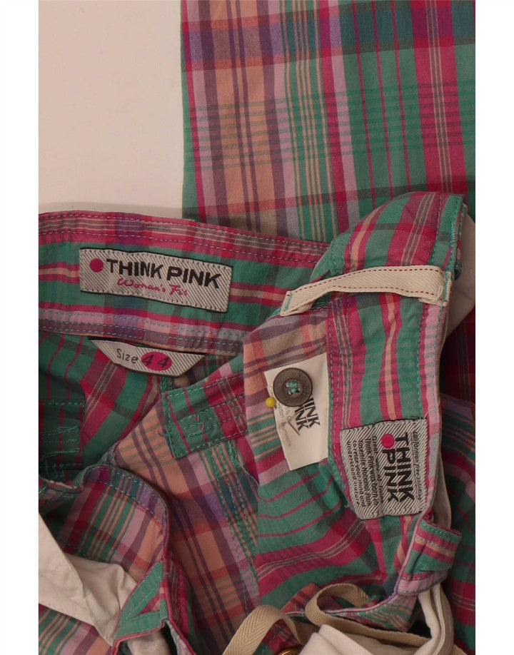 Think Pink Pantalon Capri Femme IT 44 Medium W28 L21 Carreaux Multicolores