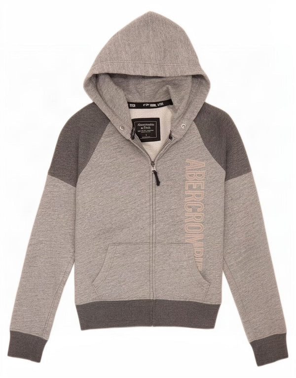 Abercrombie & Fitch Pull à capuche zippé pour femme UK 10 Small Gris Colourblock
