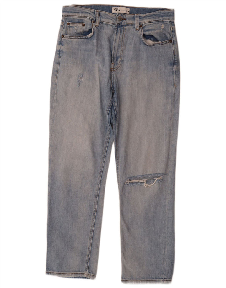 Zara Jean droit vieilli pour femme EU 40 Medium W30 L27 Bleu Coton