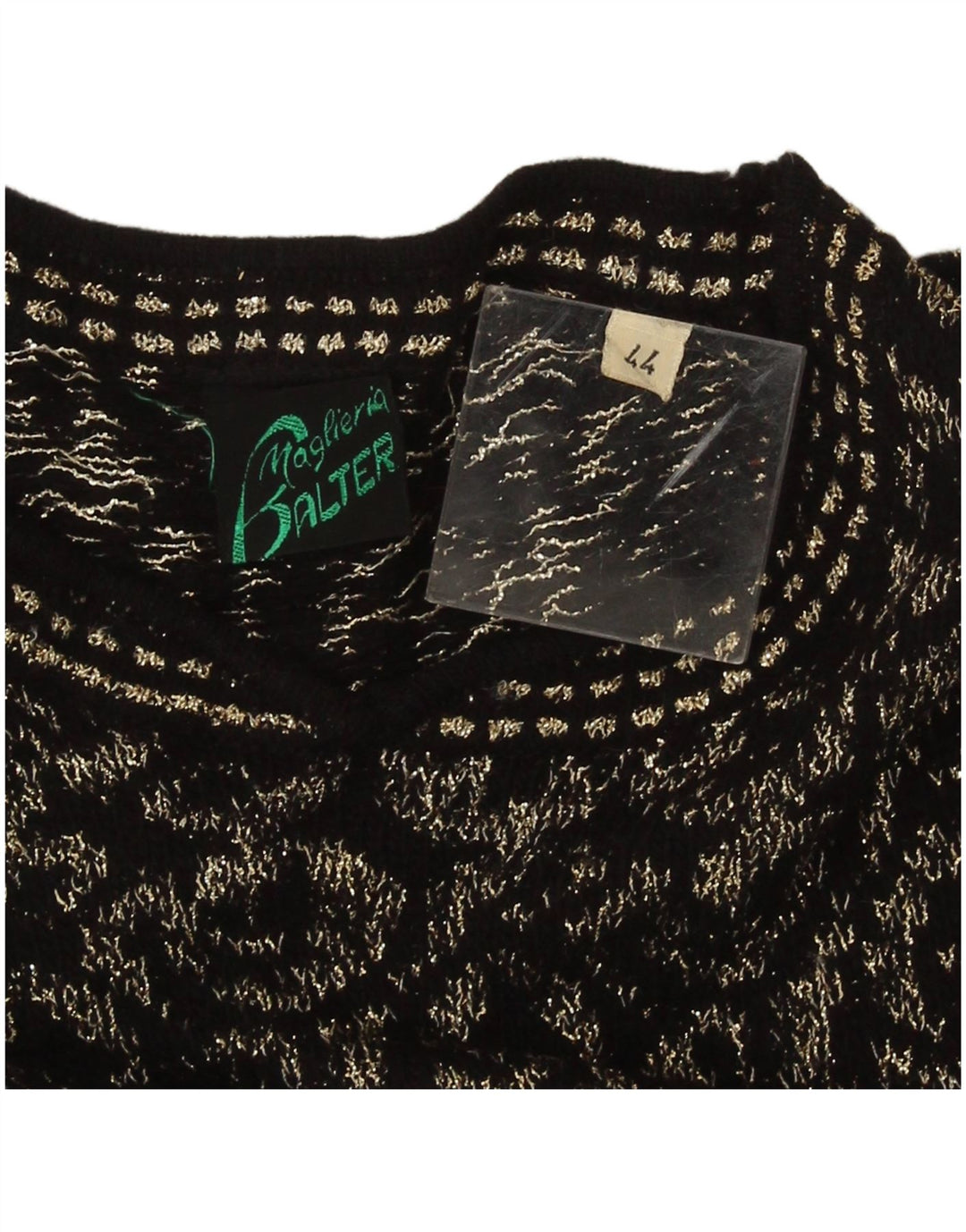 vintage Femme Crew Neck Jumper Pull IT 44 Moyen Noir Géométrique