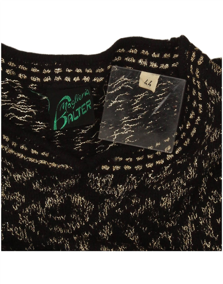 vintage Femme Crew Neck Jumper Pull IT 44 Moyen Noir Géométrique