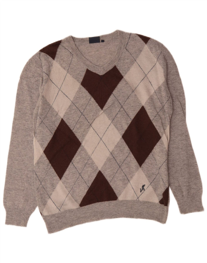 Lotto Pull Col V Homme XL Gris Argyle/Diamant Laine
