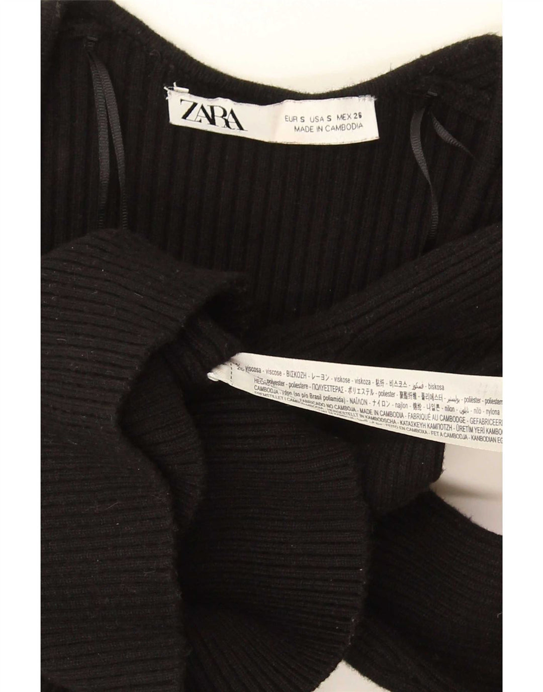 Zara Femme Crop Top UK 8 Small Noir Viscose