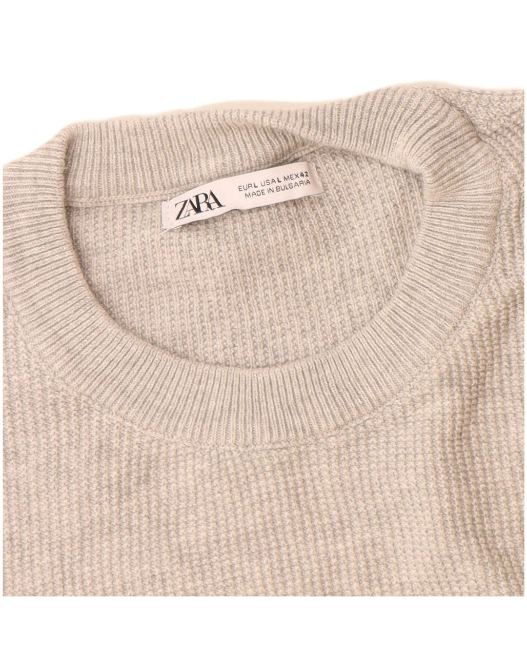 Zara Pull à col rond pour homme en coton gris Large