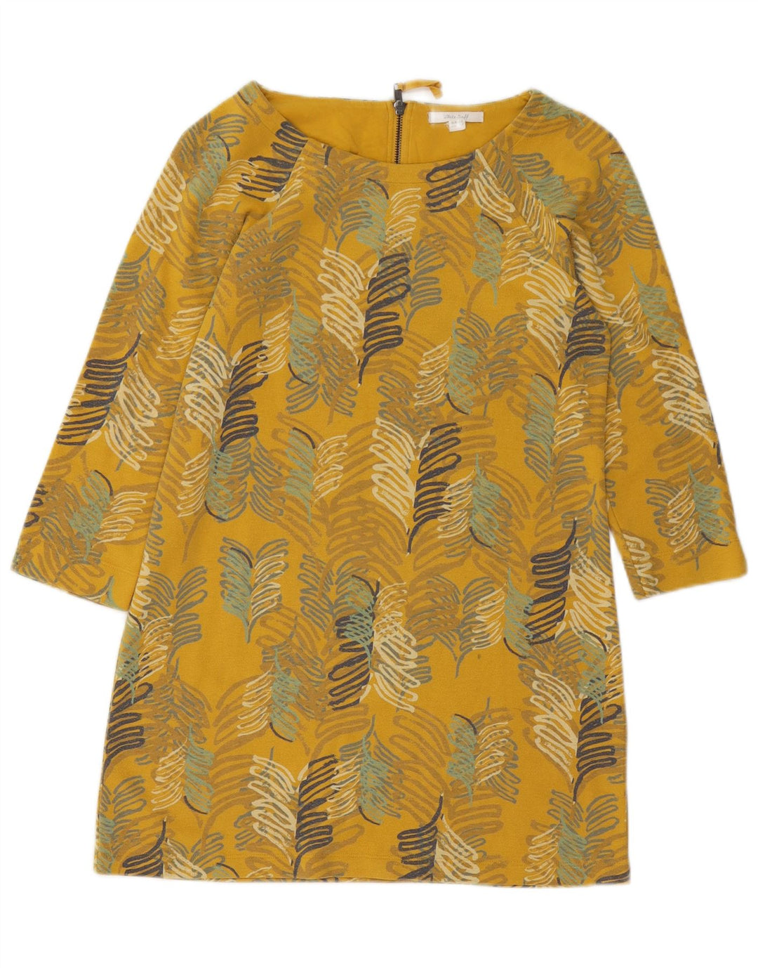 WHITE STUFF Robe droite à manches 3/4 pour femme UK 10 Petit coton floral jaune