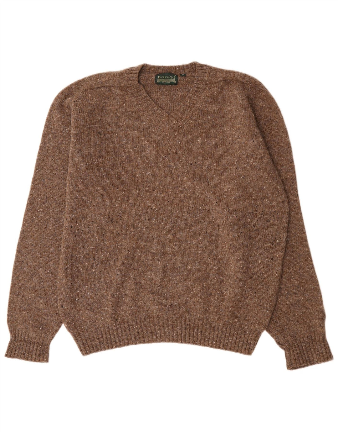 Boggi Pull Col V Homme Marron Moyen Moucheté Laine Vierge