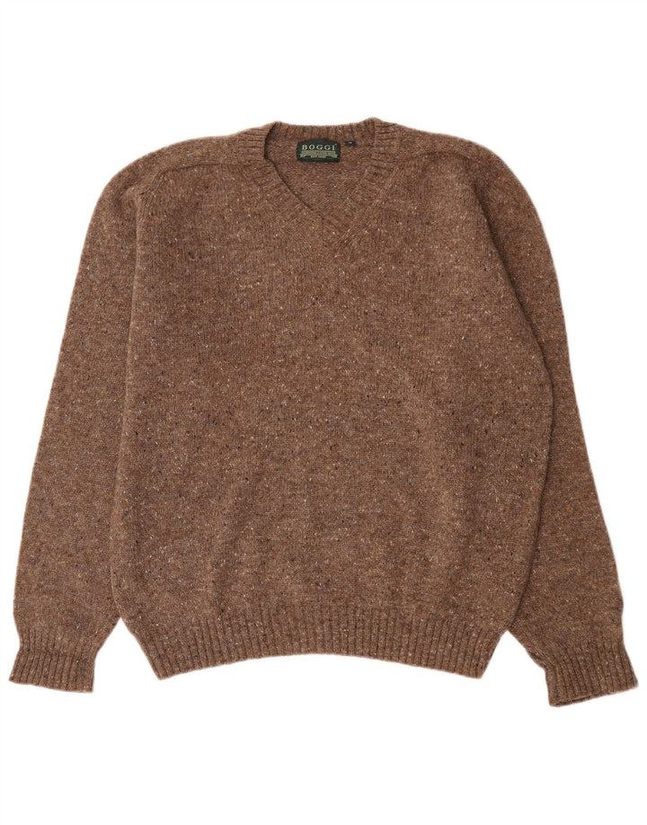 Boggi Pull Col V Homme Marron Moyen Moucheté Laine Vierge