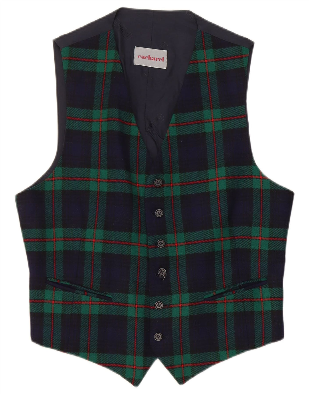 Cacharel Gilet Homme IT 50 Laine à Carreaux Bleu Marine Moyen