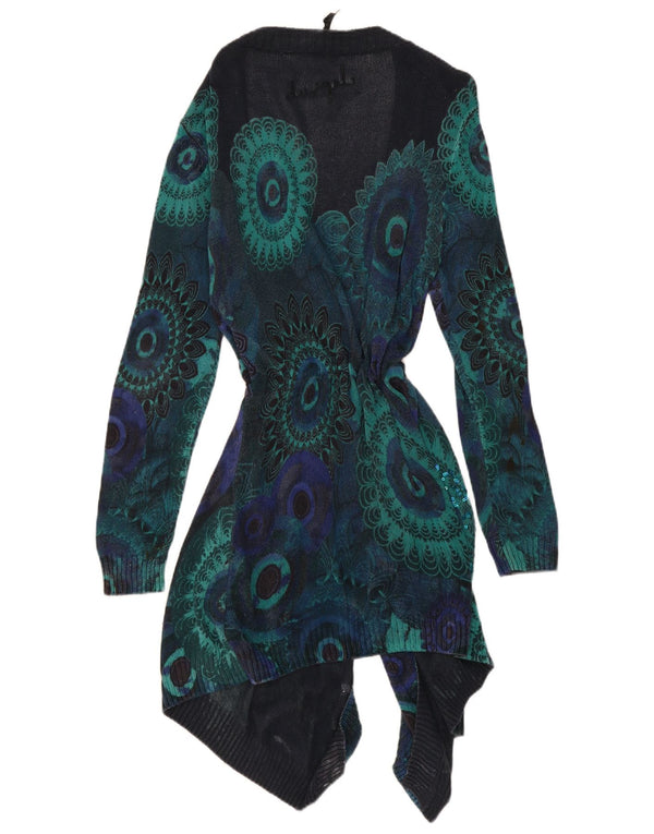 Desigual Femmes Longline Cardigan Pull Grand Bleu Marine Paisley