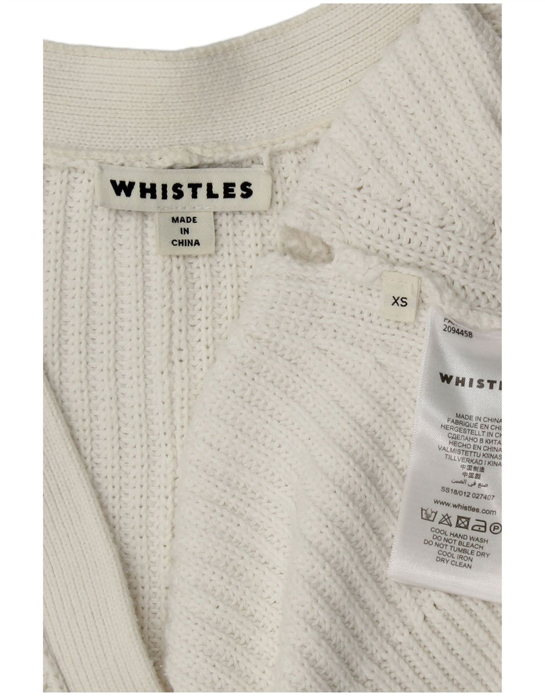 WHISTLES Cardigan court surdimensionné pour femme en coton blanc UK 6 XS