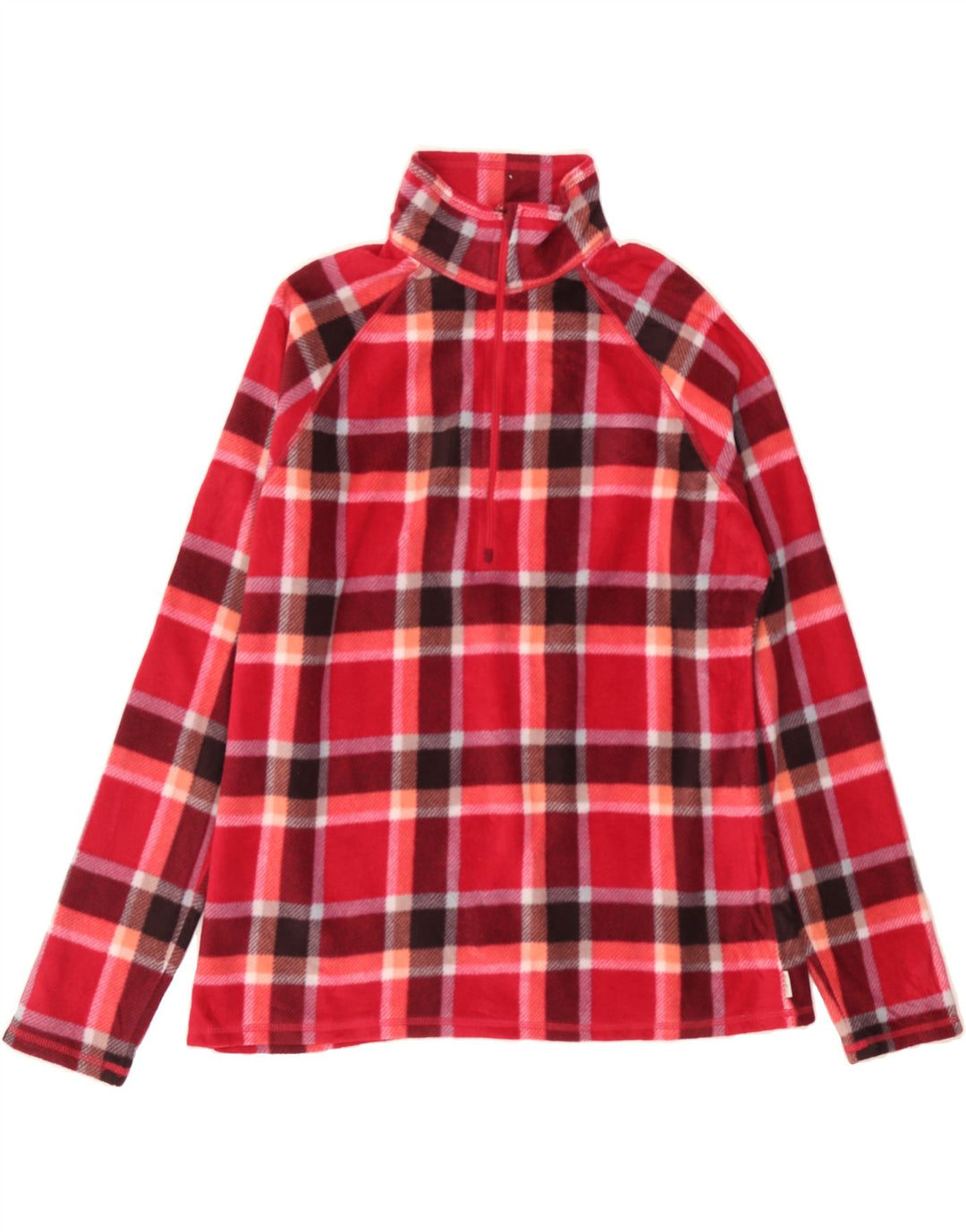 EDDIE BAUER Womens Zip Neck Fleece Jumper UK 16 Large Pink Check Polyester Vintage Eddie Bauer and Second-Hand Eddie Bauer from Messina Hembry 