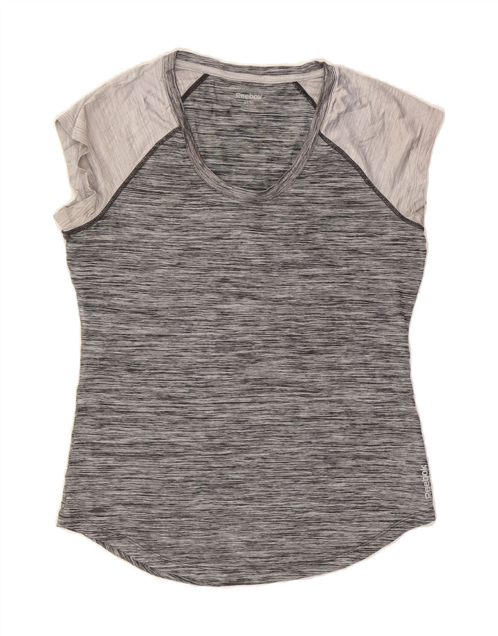 REEBOK Womens T-Shirt Top UK 14 Medium Grey Flecked Polyester Vintage Reebok and Second-Hand Reebok from Messina Hembry 