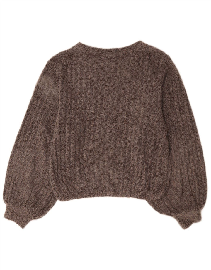 Zara Pull court à col bateau pour femme UK 14 Gris moyen Polyester