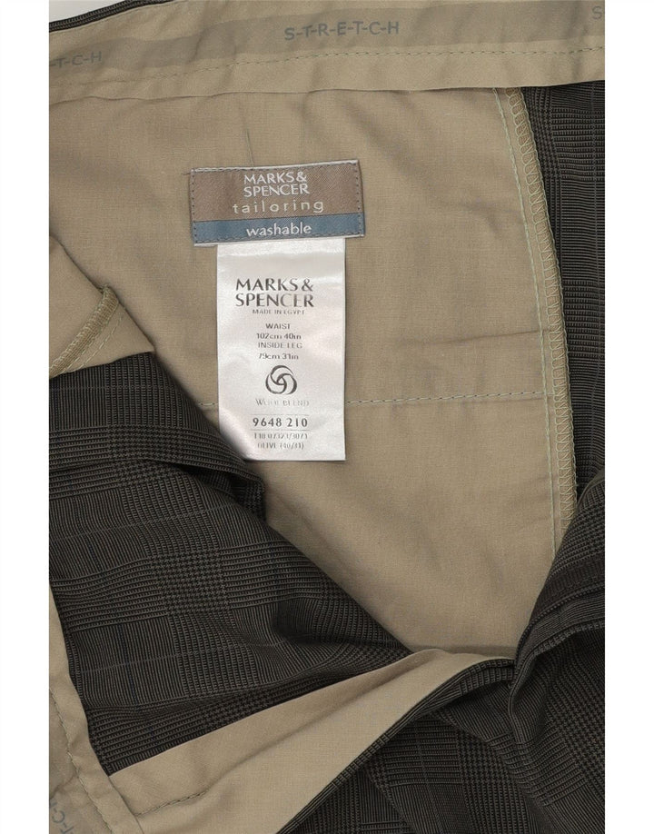 Marks & Spencer Pantalon de costume pour homme W40 L31 Kaki à carreaux Polyester