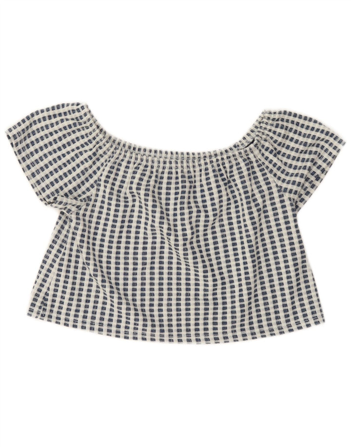 Zara Femmes Trafaluc Crop Top UK 10 Petit Bleu Check Polyester