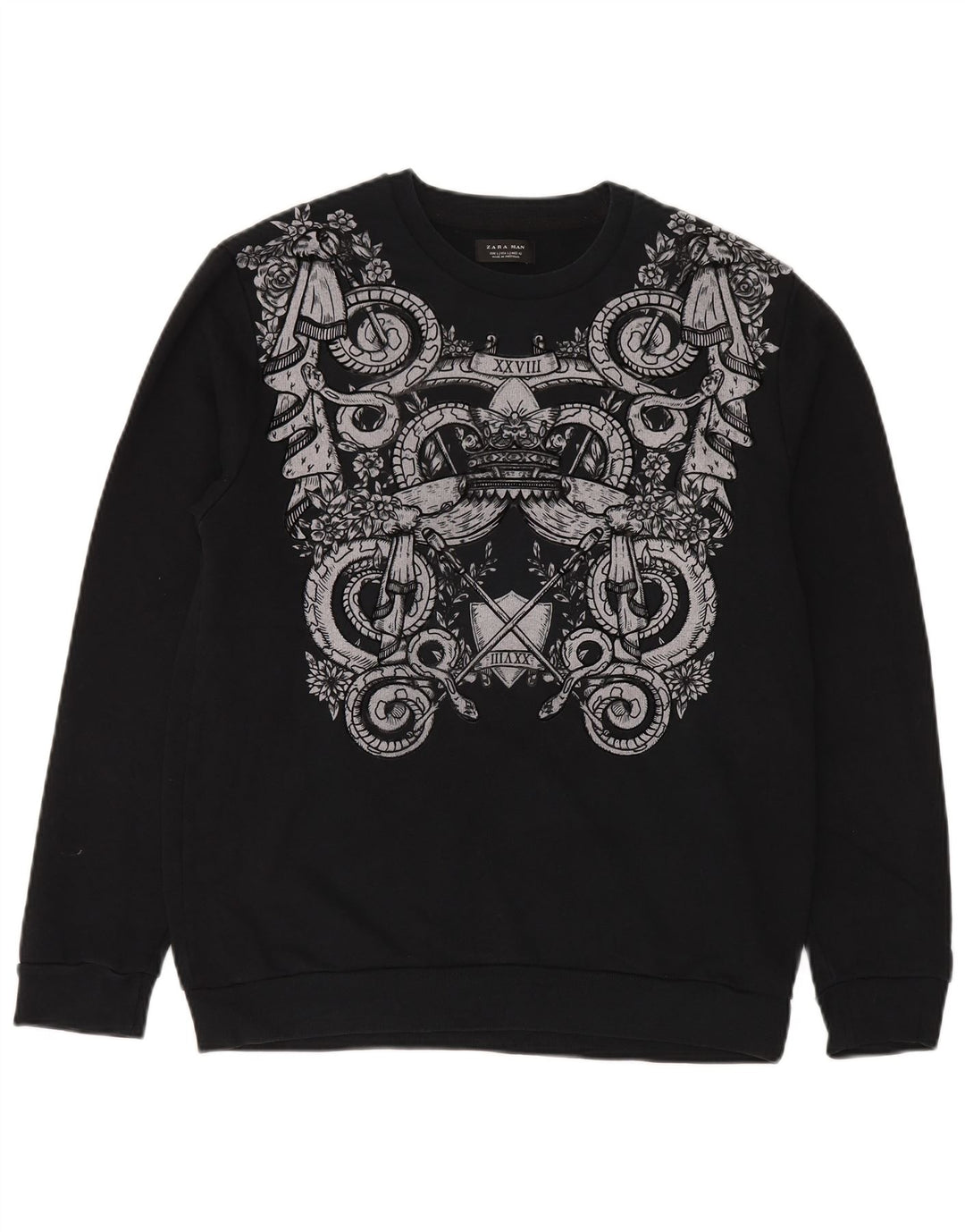 Zara Mens Graphic Sweatshirt Jumper Grand Noir Coton