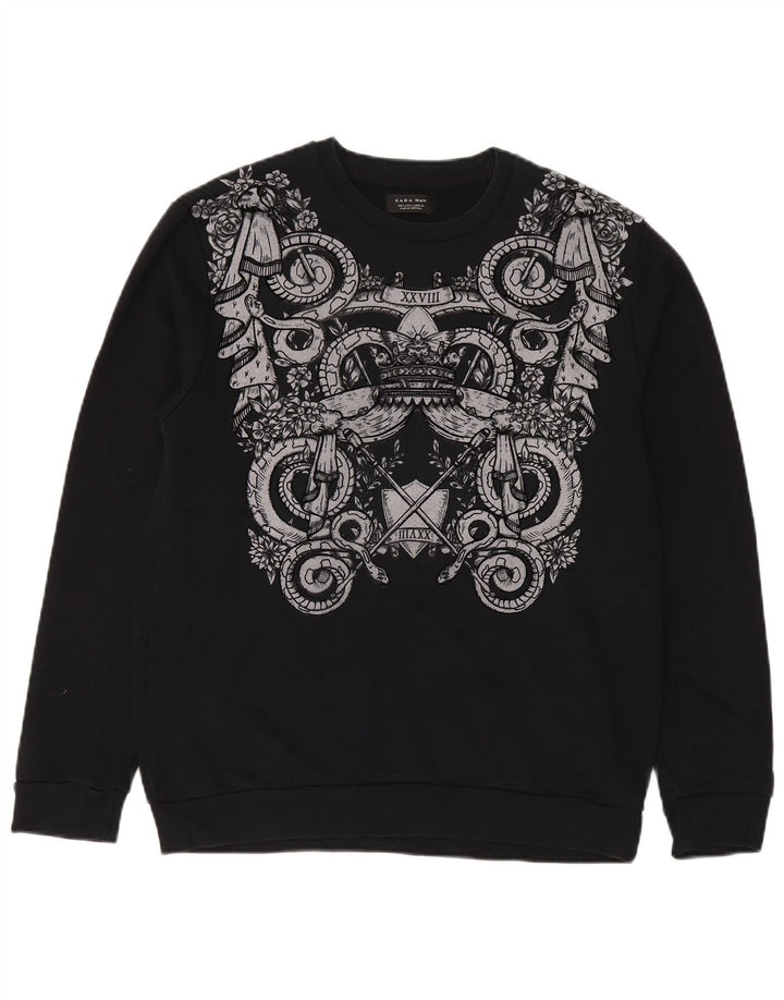 Zara Mens Graphic Sweatshirt Jumper Grand Noir Coton
