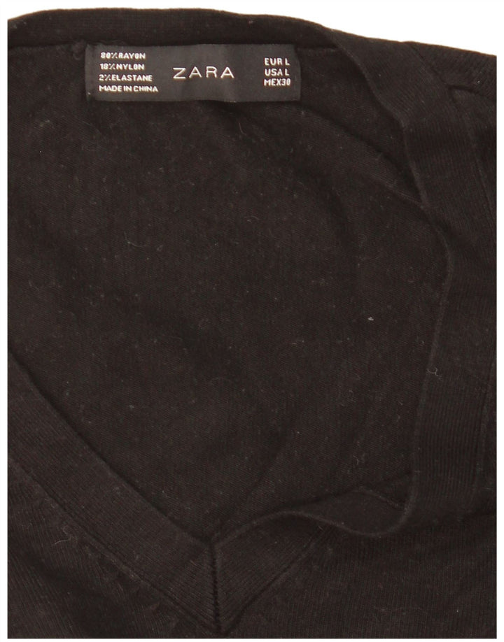 Zara Pull col V pour femme UK 16 Large Noir