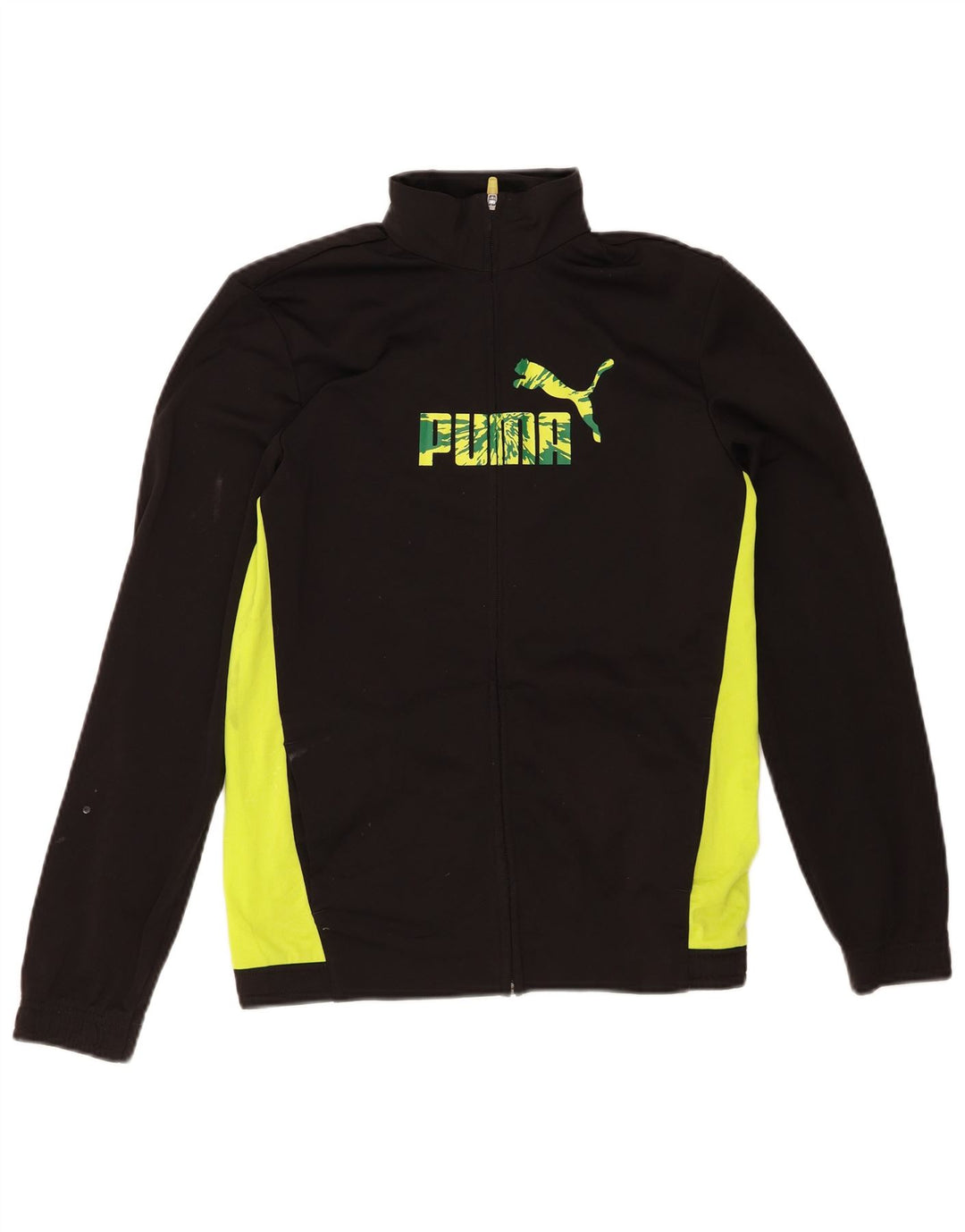 PUMA Boys Graphic Tracksuit Top Jacket 15-16 Years Black Colourblock