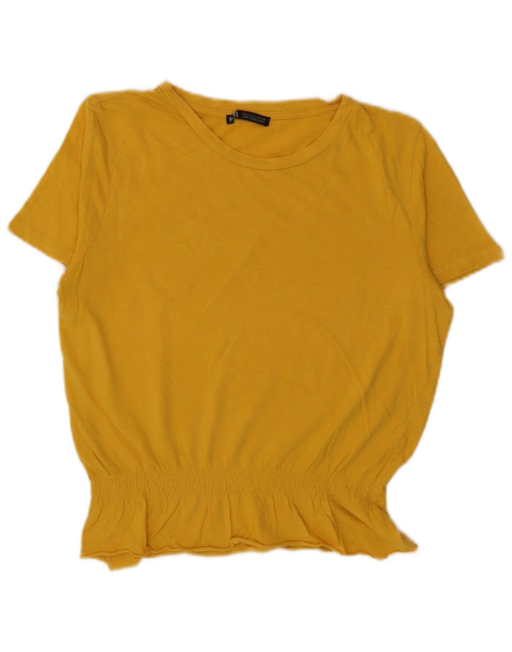 Zara Womens Crop Blouse Top UK 14 Jaune Moyen