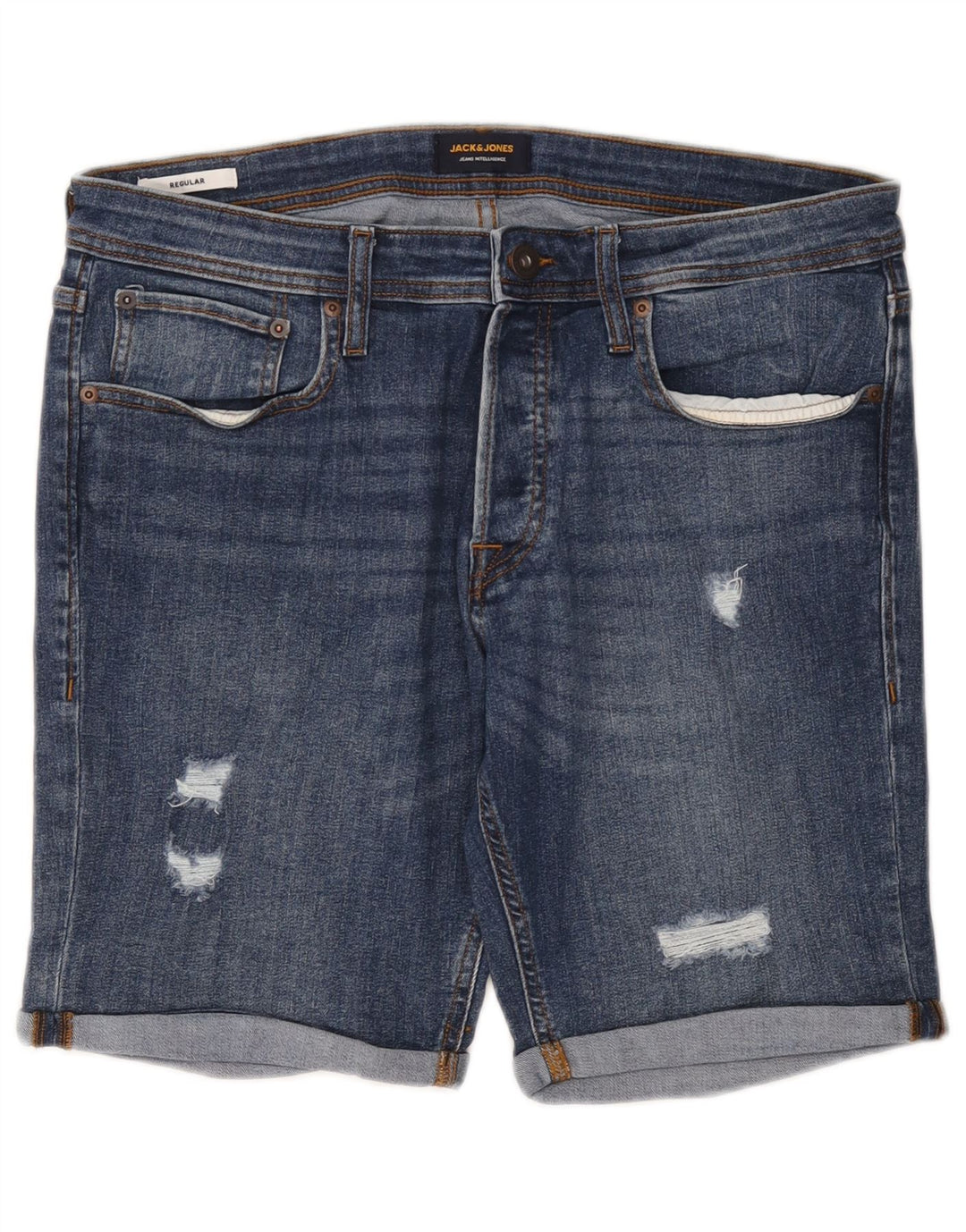 Jack & Jones Short en denim usé régulier pour hommes, grand W36, coton bleu