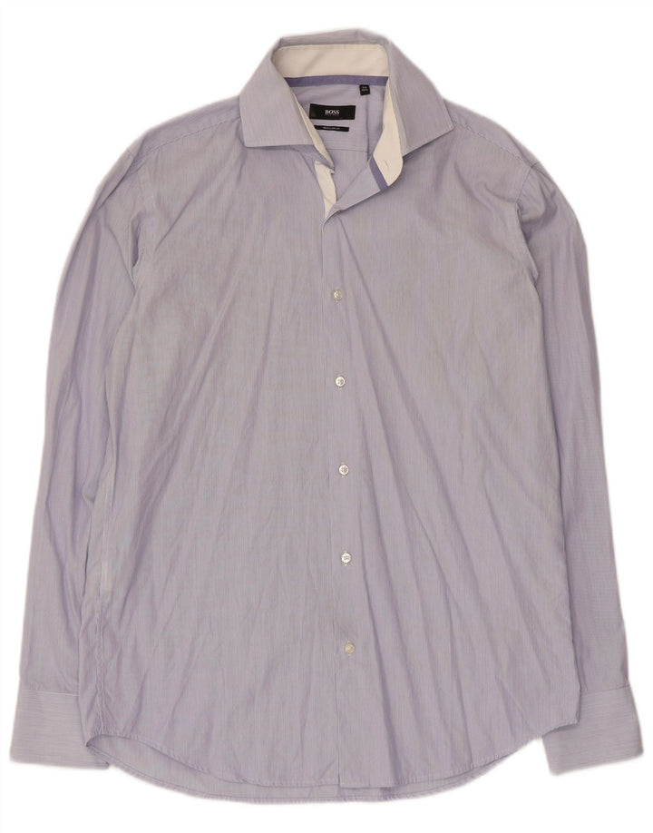 Hugo Boss Chemise coupe régulière pour homme Taille 39 15 1/2 Bleu moyen à fines rayures