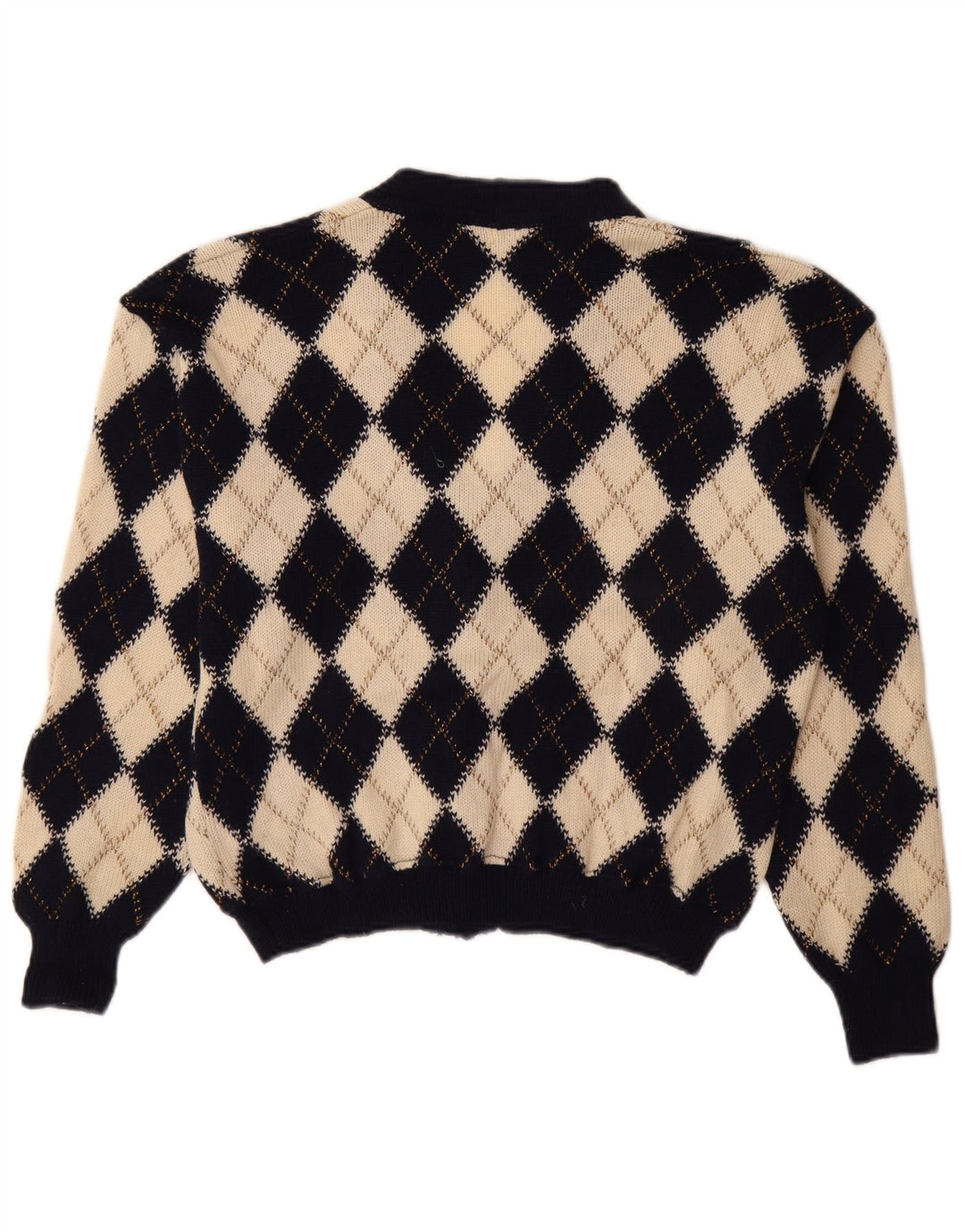 vintage Femme Cardigan Pull IT 48 XL Beige Argyle/Diamant